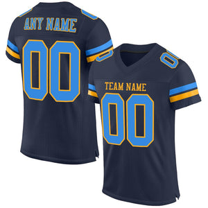 Custom Navy Powder Blue-Gold Classic Style Mesh Authentic Football Jersey