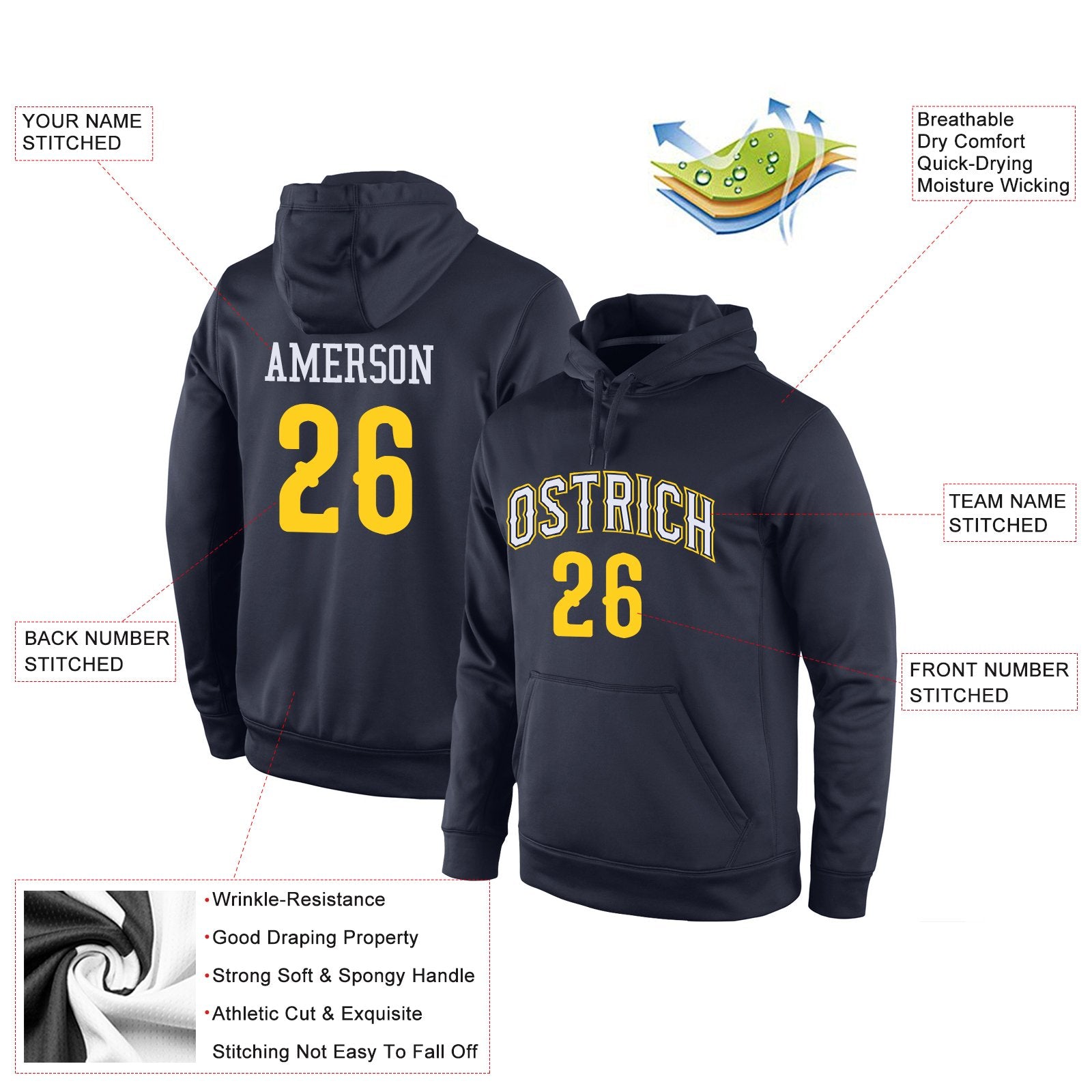 Custom Navy Classic Style Uniform Pullover Fashion Hoodie