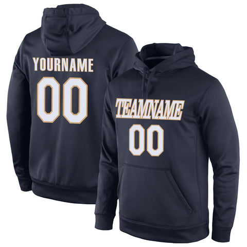 Custom Navy White-Old Gold Classic Style Uniform Pullover Fashion Hoodie