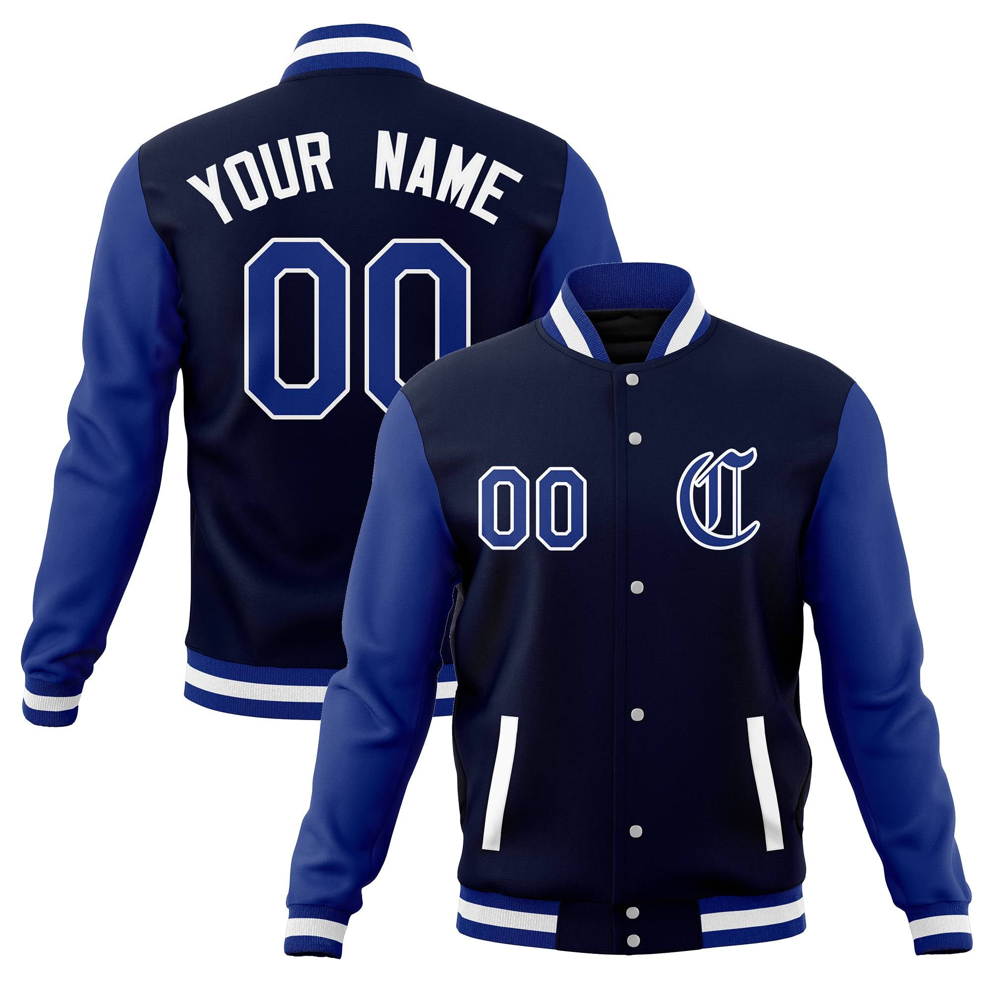 Custom Navy and royal letterman jacket with custom embroidery