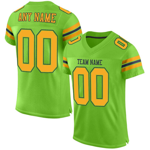 Custom Neon Green Gold-Navy Classic Style Mesh Authentic Football Jersey
