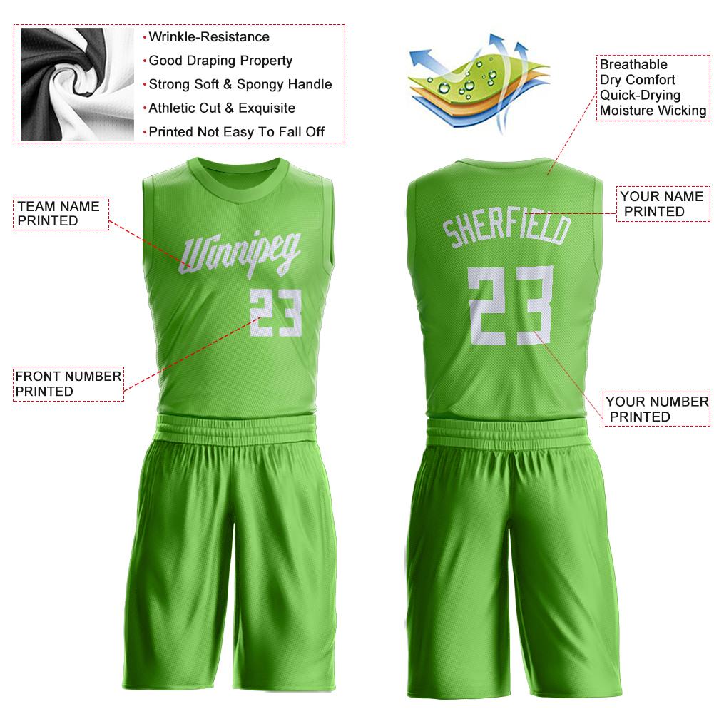 Custom Neon Green White Classic Sets Basketball Jersey