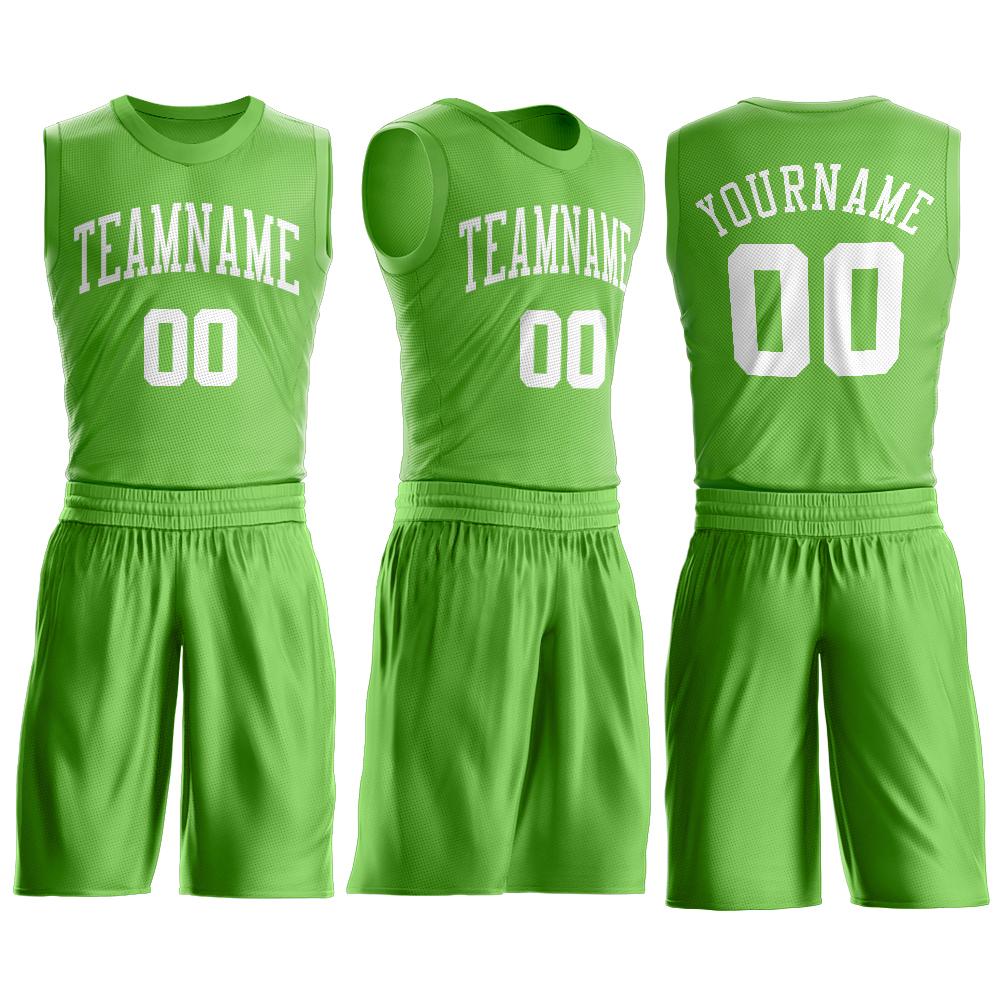 Maillot de basket-ball personnalisé, vert néon, blanc, ensembles classiques