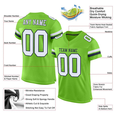 Custom Neon Green White-Navy Classic Style Mesh Authentic Football Jersey