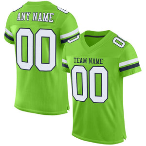 Custom Neon Green White-Navy Classic Style Mesh Authentic Football Jersey