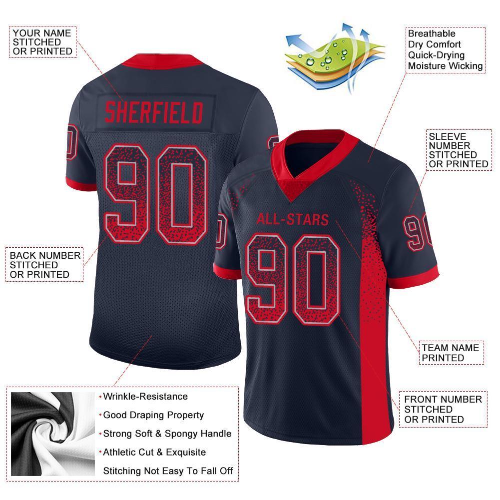 Custom Navy Scarlet-Gray Drift Fashion Mesh Authentic Football Jersey