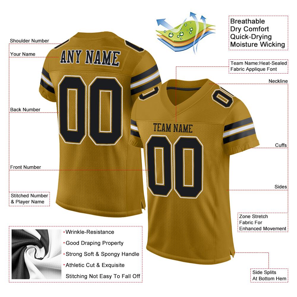 Custom Old Gold Black-White Classic Style Mesh Authentic Football Jersey