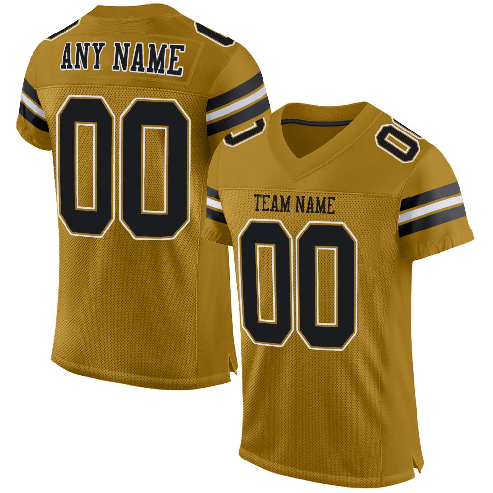 Custom Old Gold Black-White Classic Style Mesh Authentic Football Jersey