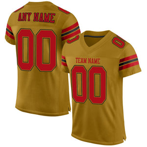 Custom Old Gold Red-Black Classic Style Mesh Authentic Football Jersey