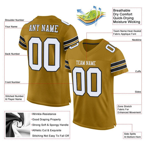 Custom Old Gold White-Black Classic Style Mesh Authentic Football Jersey