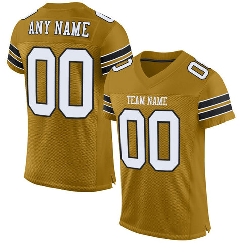 Custom Old Gold White-Black Classic Style Mesh Authentic Football Jersey