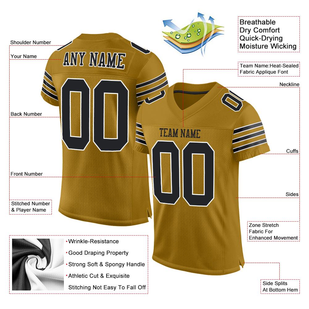 Custom Old Gold Black-White Classic Style Mesh Authentic Football Jersey