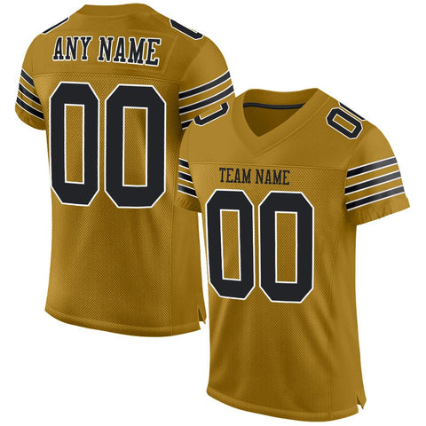 Custom Old Gold Black-White Classic Style Mesh Authentic Football Jersey