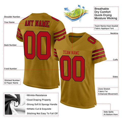 Custom Old Gold Red-Black Classic Style Mesh Authentic Football Jersey