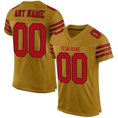 Custom Old Gold Red-Black Classic Style Mesh Authentic Football Jersey