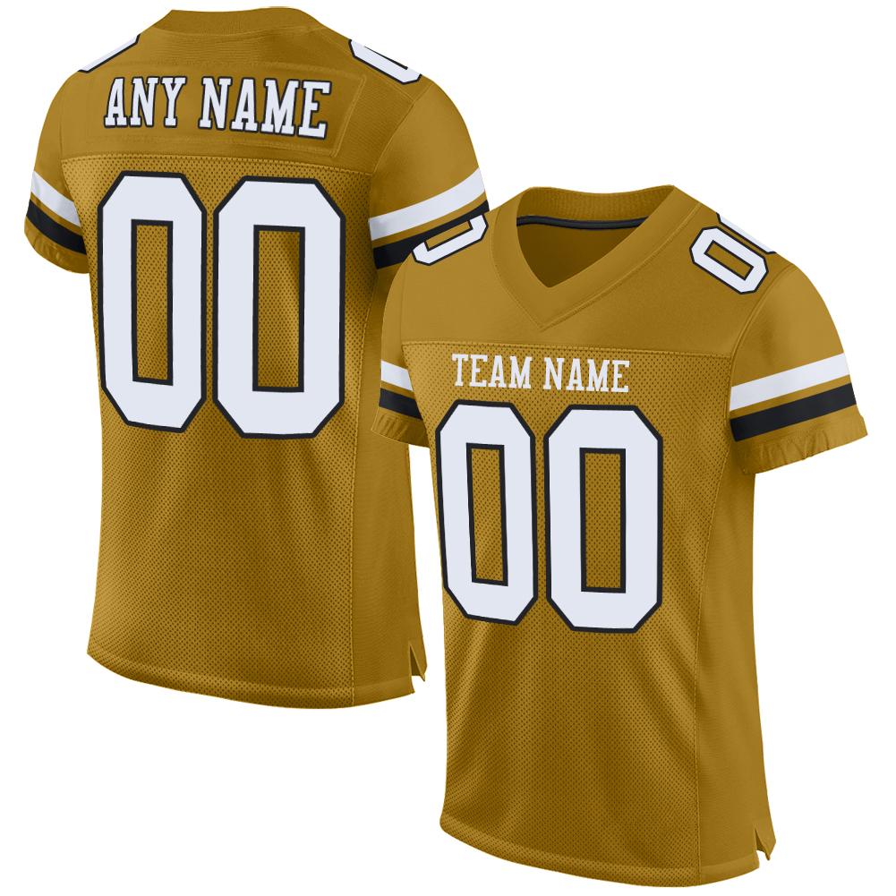 Custom Old Gold White-Black Classic Style Mesh Authentic Football Jersey