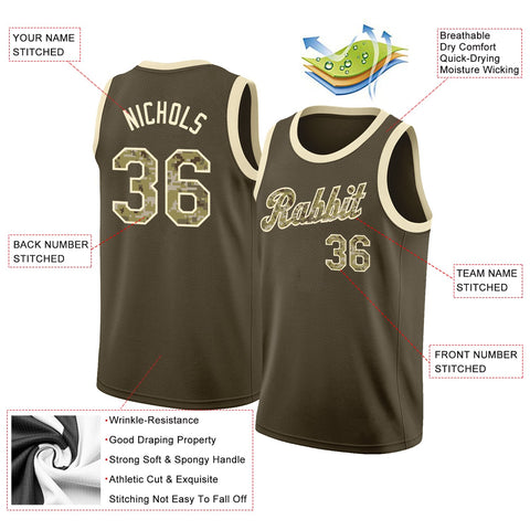 Custom Olive Camo Classic Tops Athletic Casual Basketball Jersey