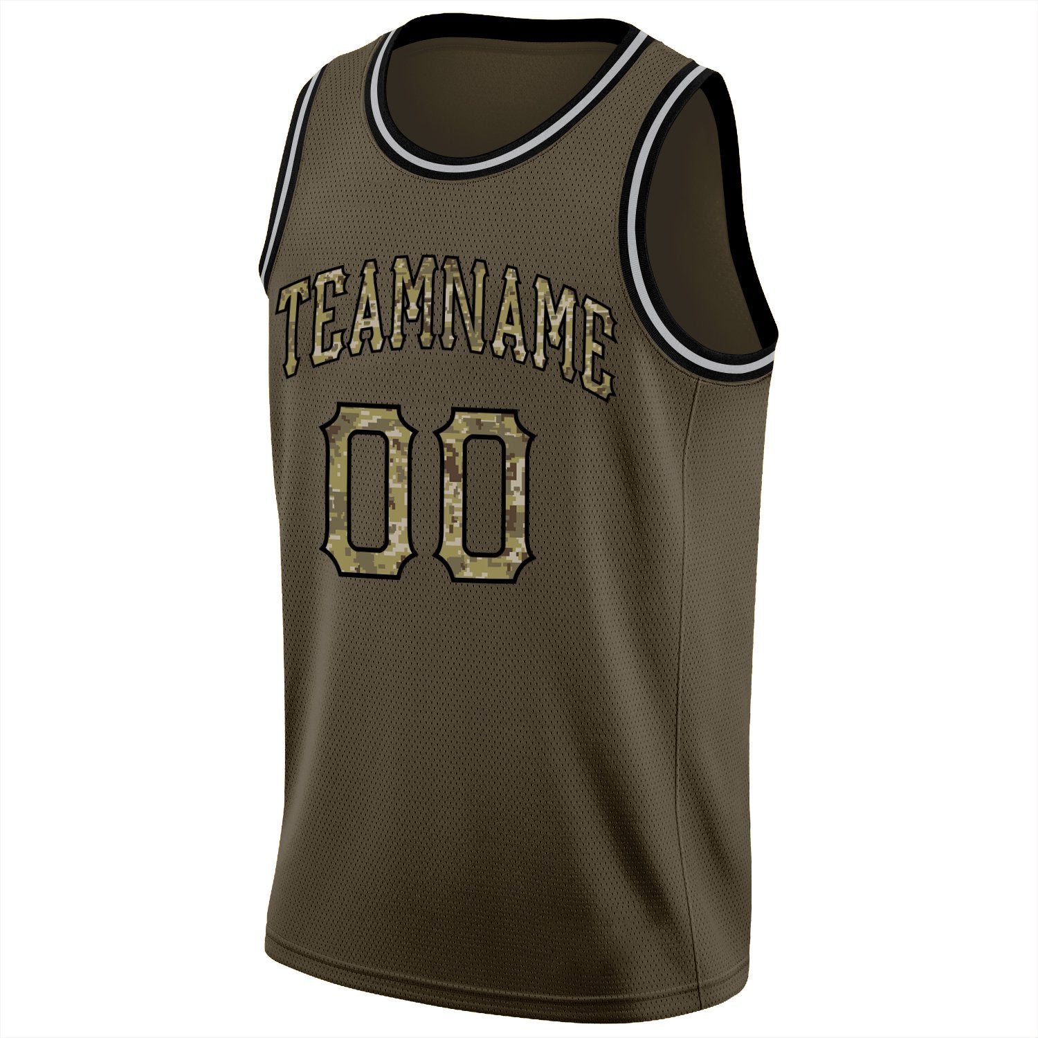 Maillot de basket-ball athlétique personnalisé, camouflage Olive-noir classique