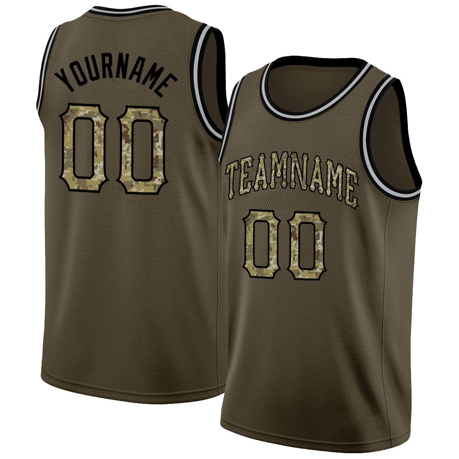 Maillot de basket-ball athlétique personnalisé, camouflage Olive-noir classique