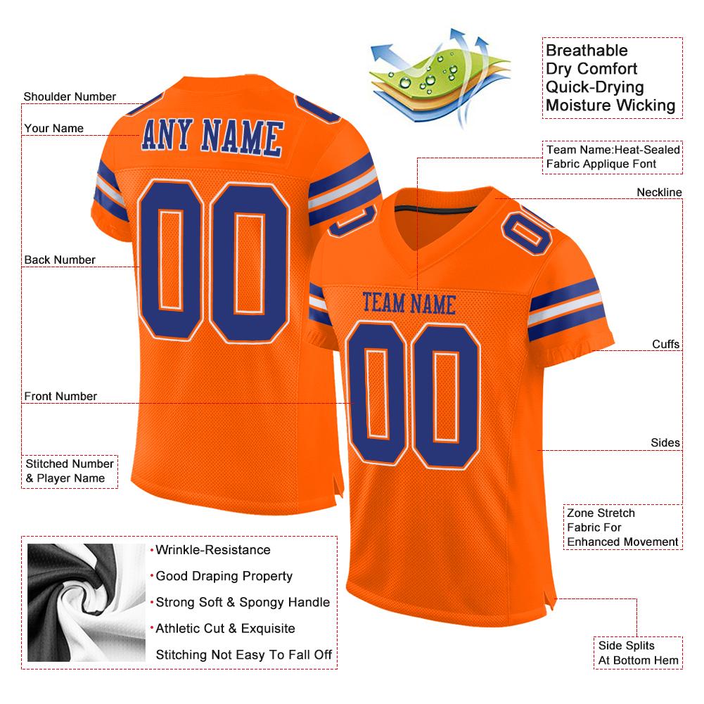 Custom Orange Royal-White Classic Style Mesh Authentic Football Jersey