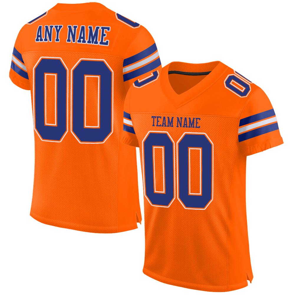 Custom Orange Royal-White Classic Style Mesh Authentic Football Jersey