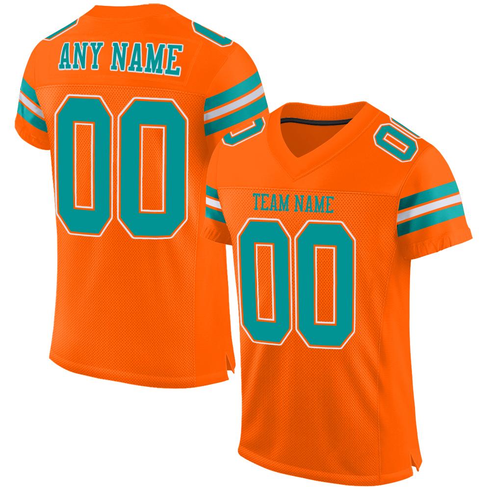 Custom Orange Aqua-White Classic Style Mesh Authentic Football Jersey