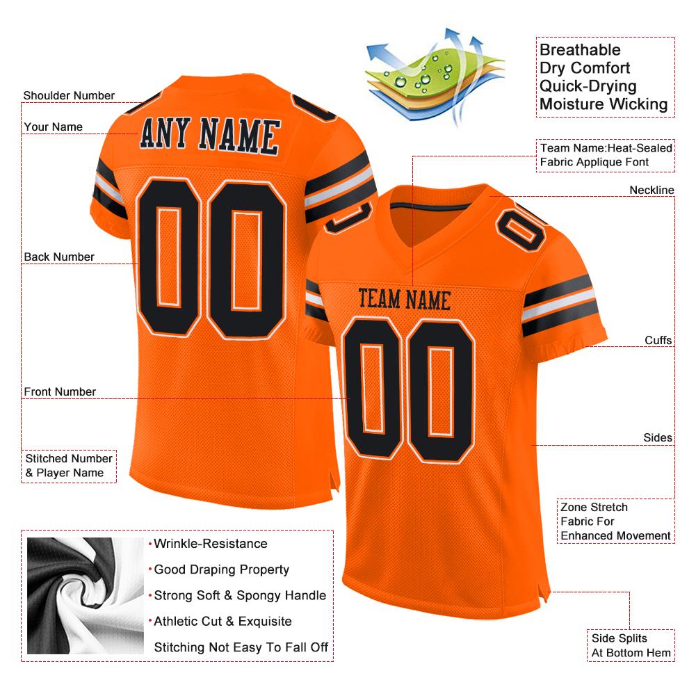 Custom Orange Black-White Classic Style Mesh Authentic Football Jersey