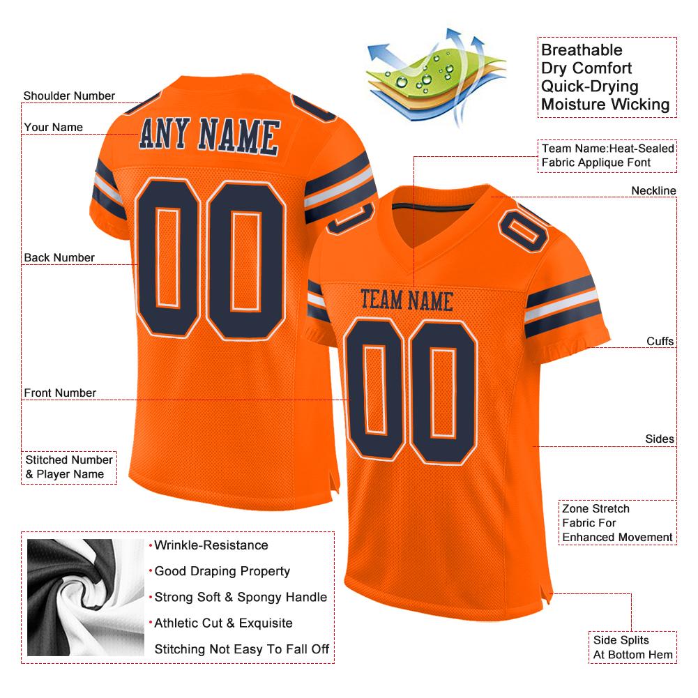 Custom Orange Navy-White Classic Style Mesh Authentic Football Jersey