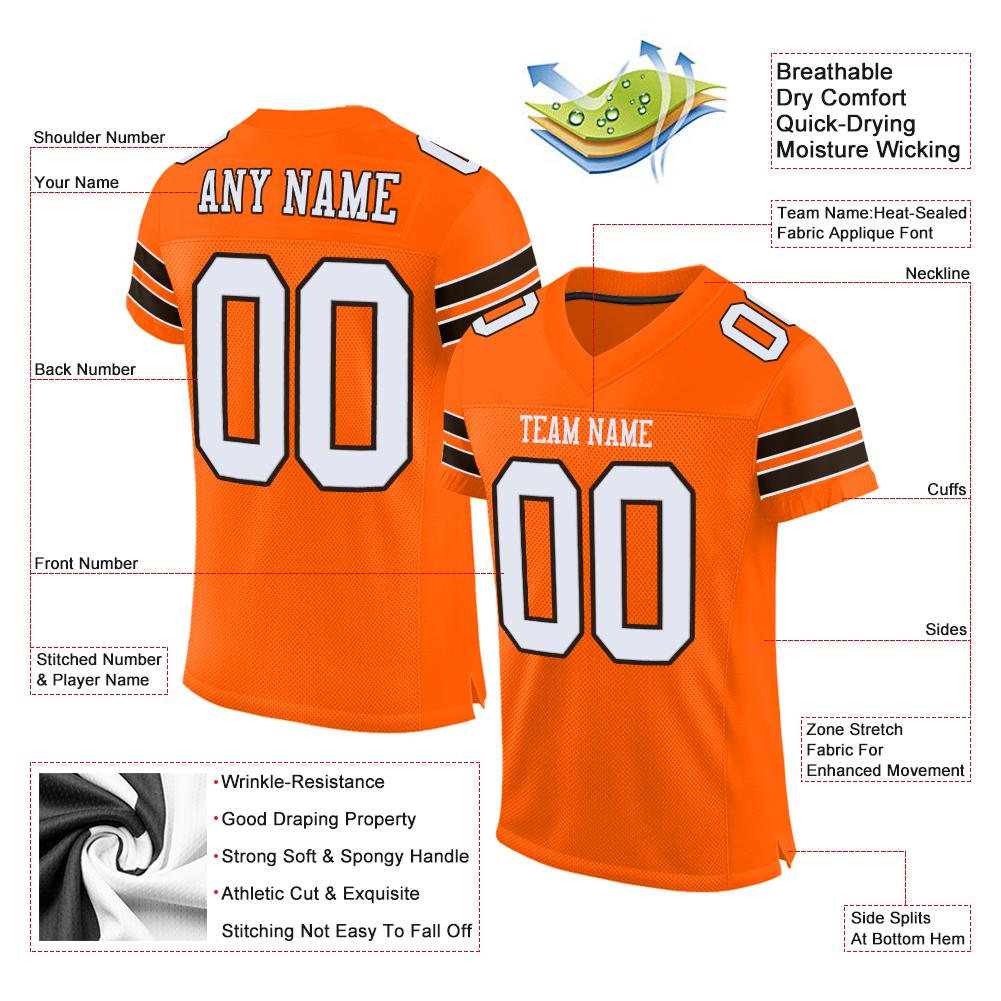 Custom Orange White-Brown Classic Style Mesh Authentic Football Jersey