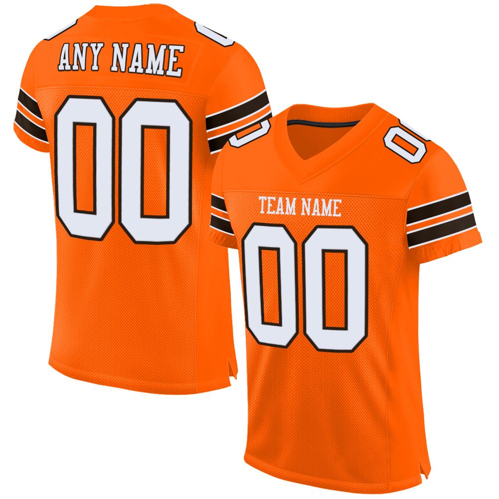 Custom Orange White-Brown Classic Style Mesh Authentic Football Jersey