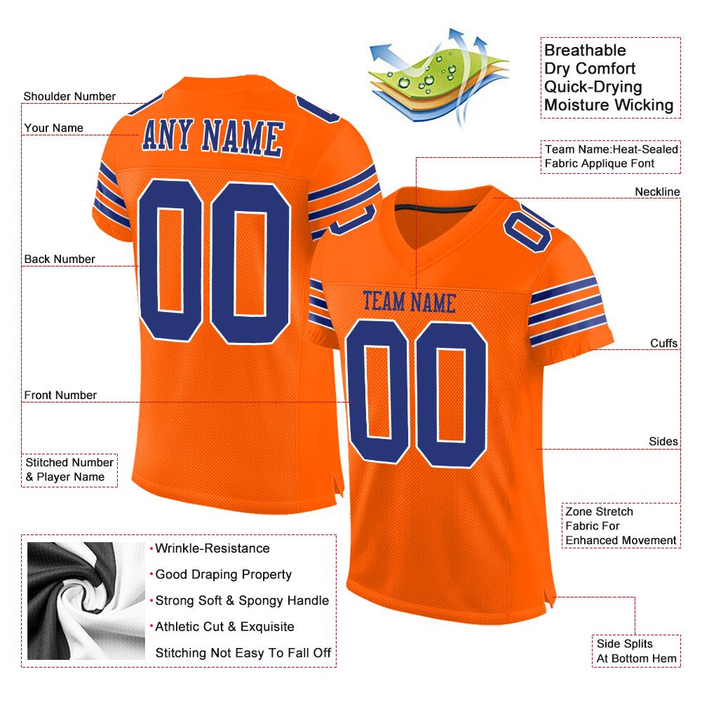 Custom Orange Royal-White Classic Style Mesh Authentic Football Jersey