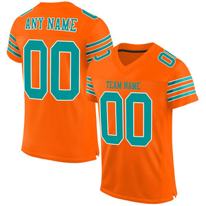 Custom Orange Aqua-White Classic Style Mesh Authentic Football Jersey