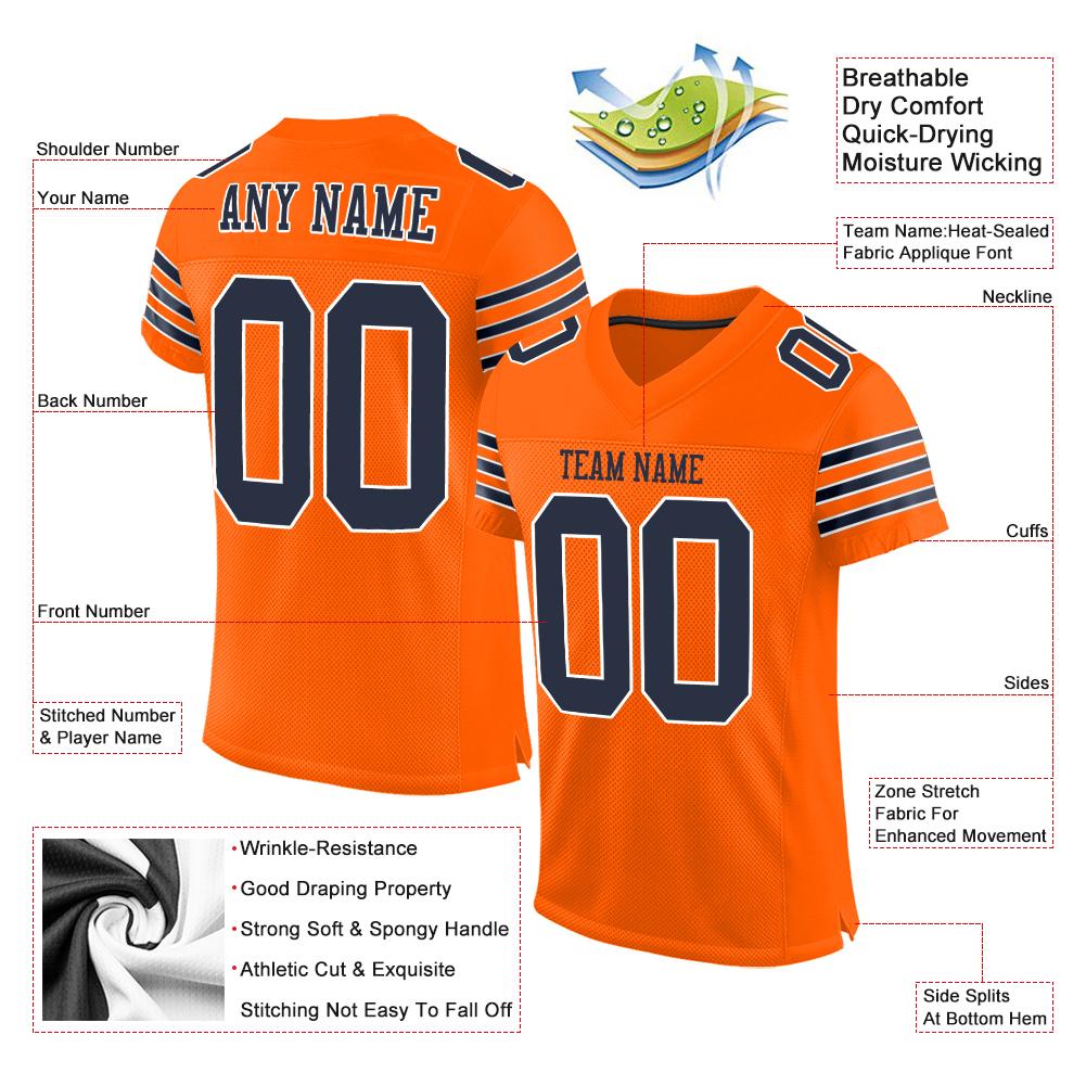 Custom Orange Navy-White Classic Style Mesh Authentic Football Jersey