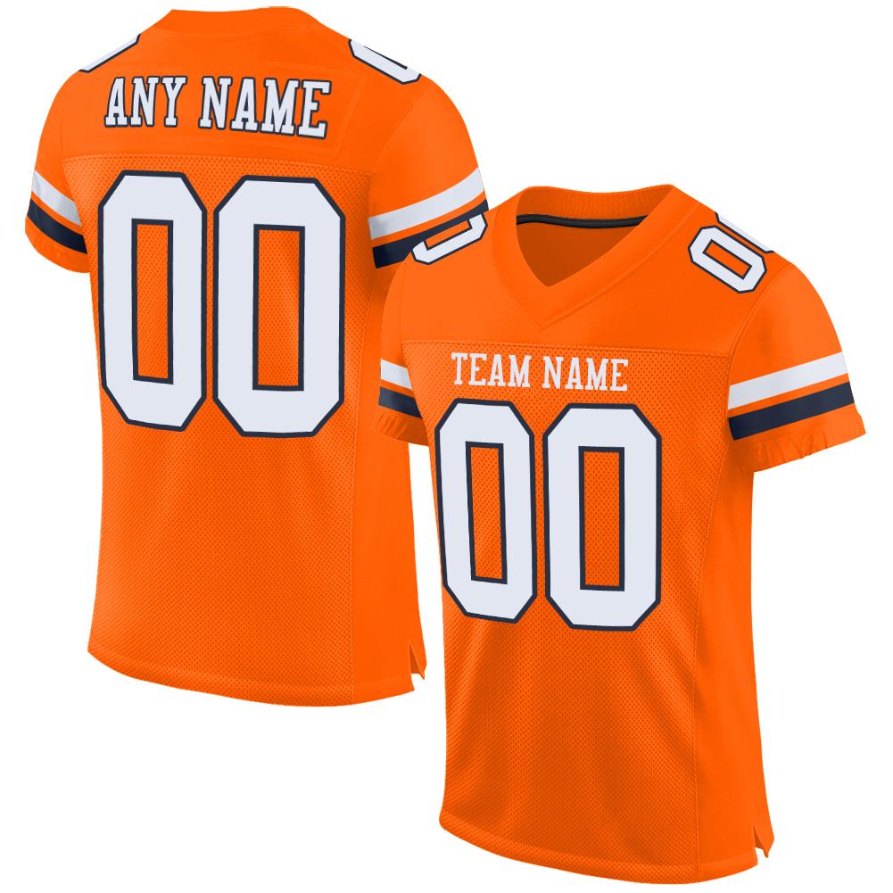 Custom Orange White-Navy Classic Style Mesh Authentic Football Jersey