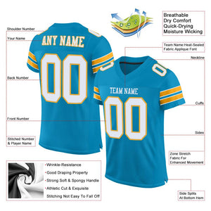 Custom Panther Blue White-Gold Classic Style Mesh Authentic Football Jersey