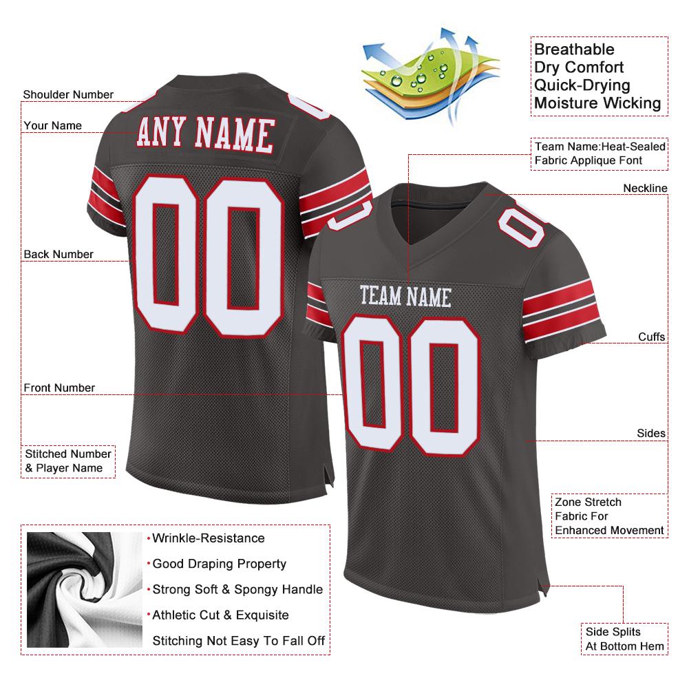 Custom Pewter White-Red Classic Style Mesh Authentic Football Jersey