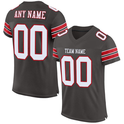 Custom Pewter White-Red Classic Style Mesh Authentic Football Jersey