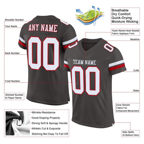 Custom Pewter White-Red Classic Style Mesh Authentic Football Jersey