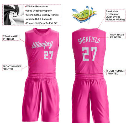 Custom Pink White Classic Sets Basketball Jersey
