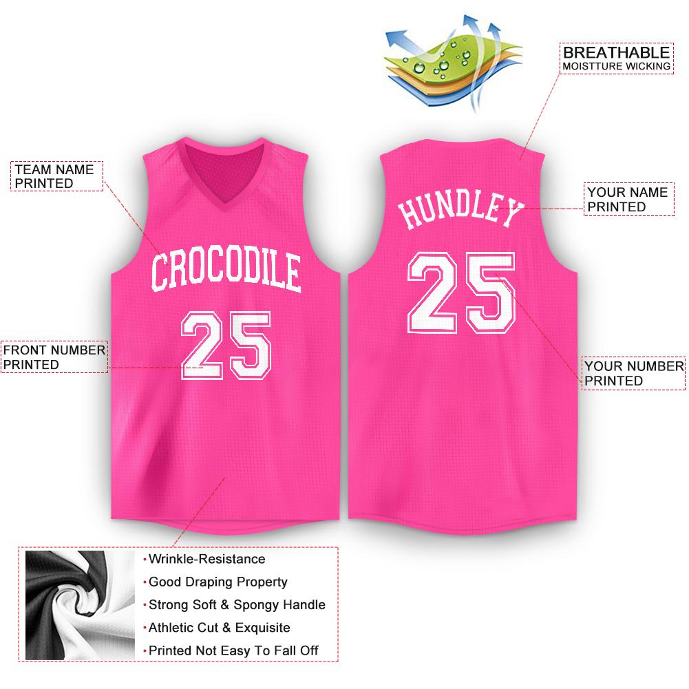 Custom Pink White Classic Tops Breathable Basketball Jersey