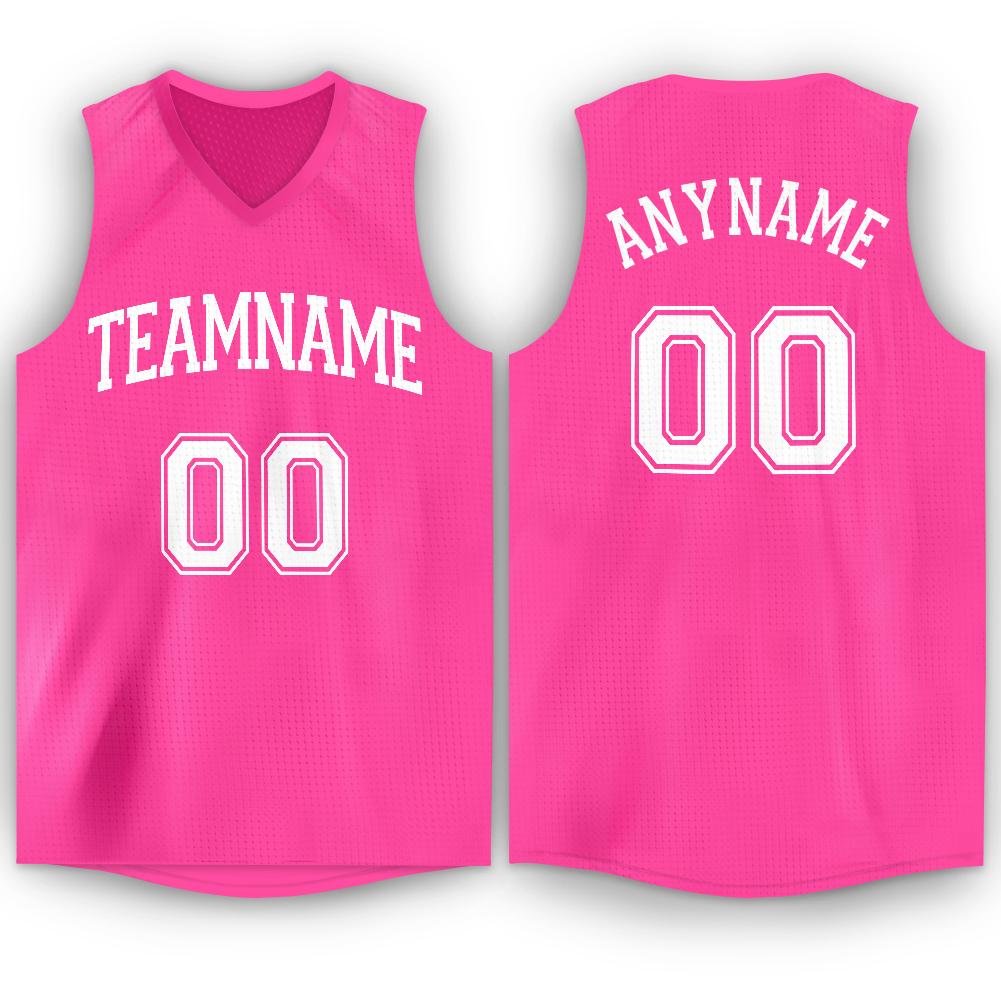 Custom Pink White Classic Tops Breathable Basketball Jersey