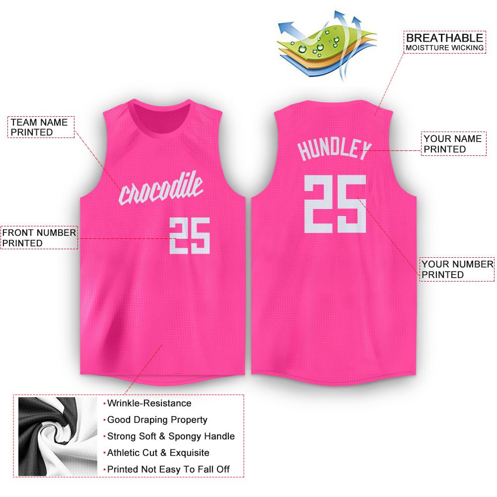 Maillot de basket-ball respirant en tête classique blanc rose personnalisé