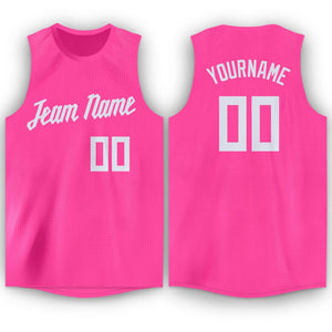 Custom Pink White Classic Tops Breathable Basketball Jersey