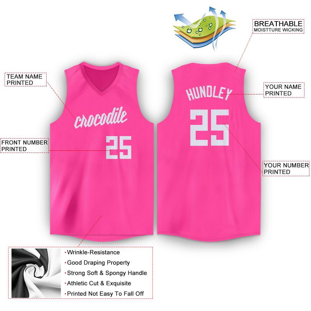 Maillot de basket-ball respirant en tête classique blanc rose personnalisé