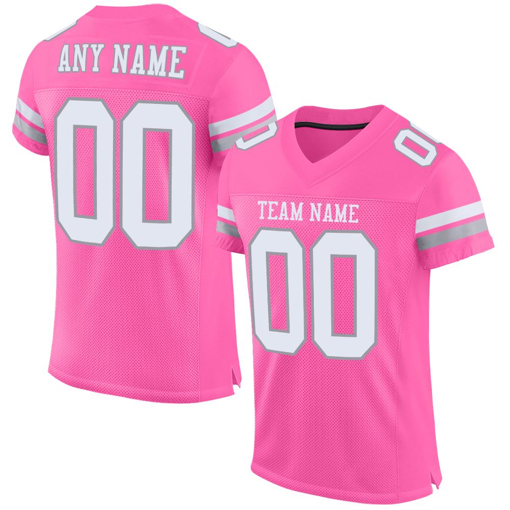 Custom Pink White-Light Gray Classic Style Mesh Authentic Football Jersey