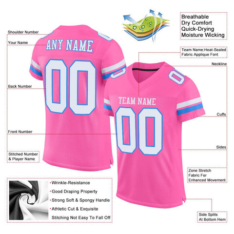 Custom Pink White-Powder Blue Classic Style Mesh Authentic Football Jersey