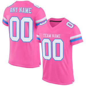 Custom Pink White-Powder Blue Classic Style Mesh Authentic Football Jersey