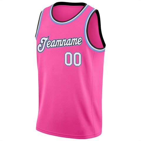 Custom Pink White-Light Blue Classic Tops Mesh Basketball Jersey