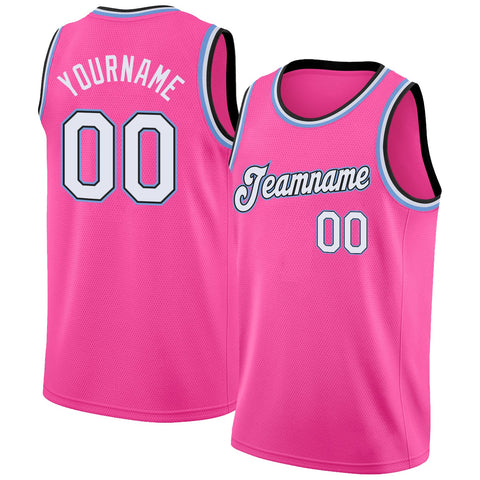Custom Pink White-Light Blue Classic Tops Mesh Basketball Jersey