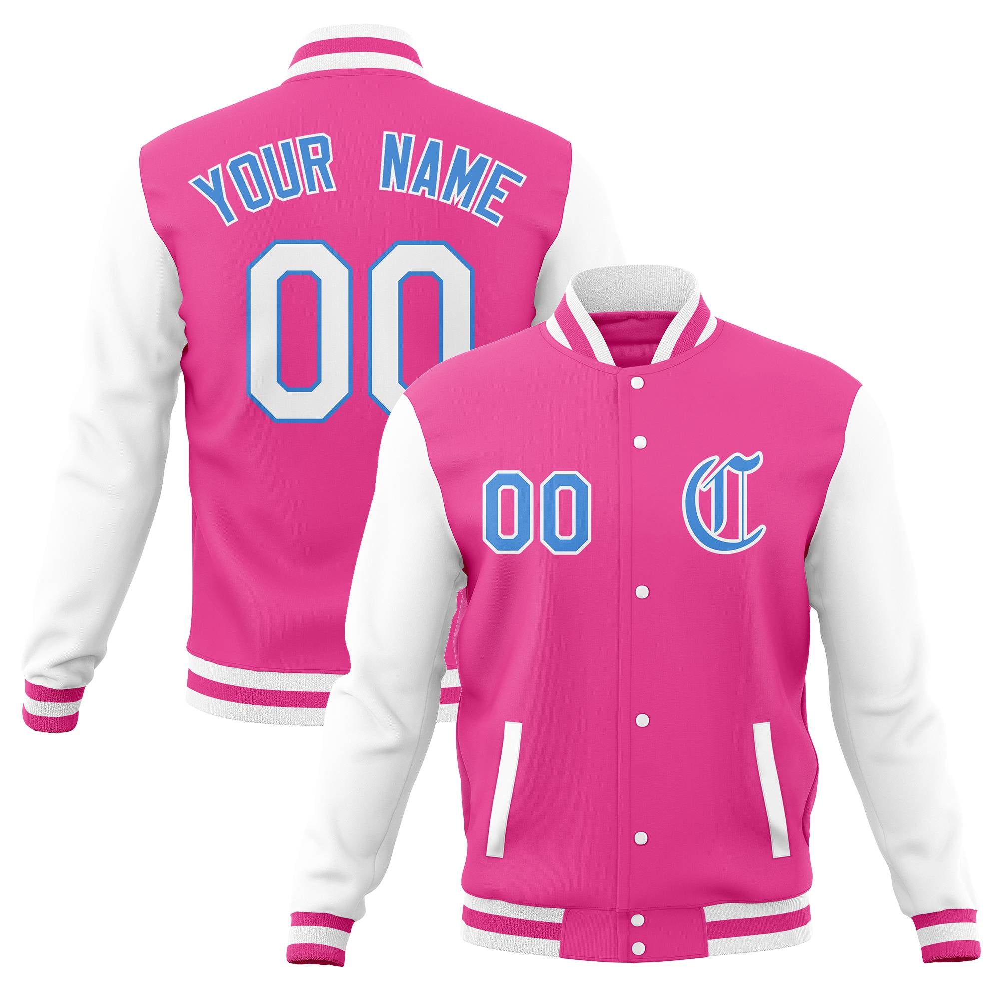 Custom pink and white letterman jacket trendy varsity jacket